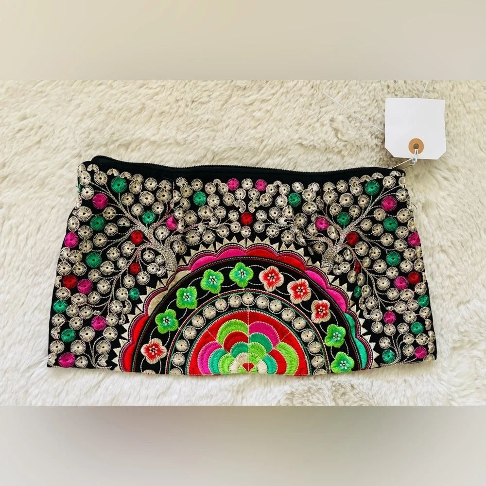 Embroidered Bright Multicolor Cloth Clutch Purse Bag